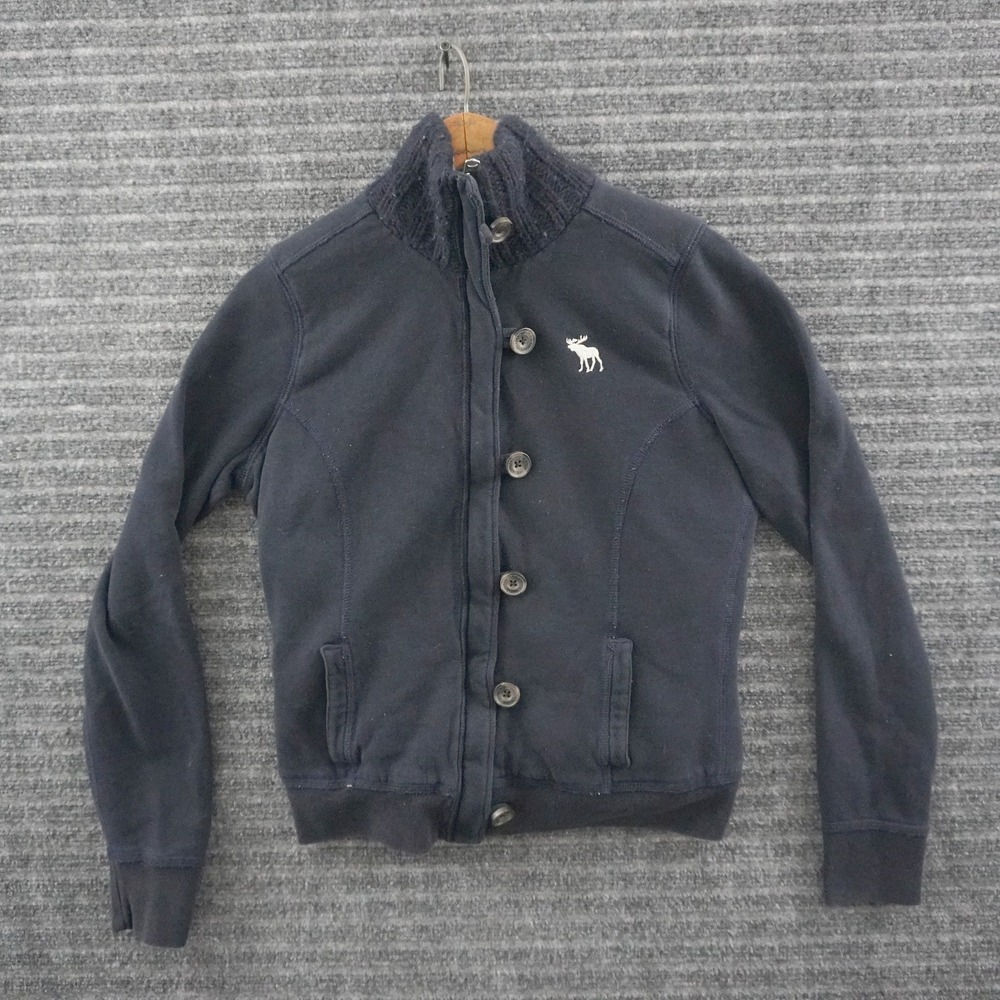 Y2K Abercrombie & Fitch Button Front Sweatshirt Women Large Navy Faux Shearling